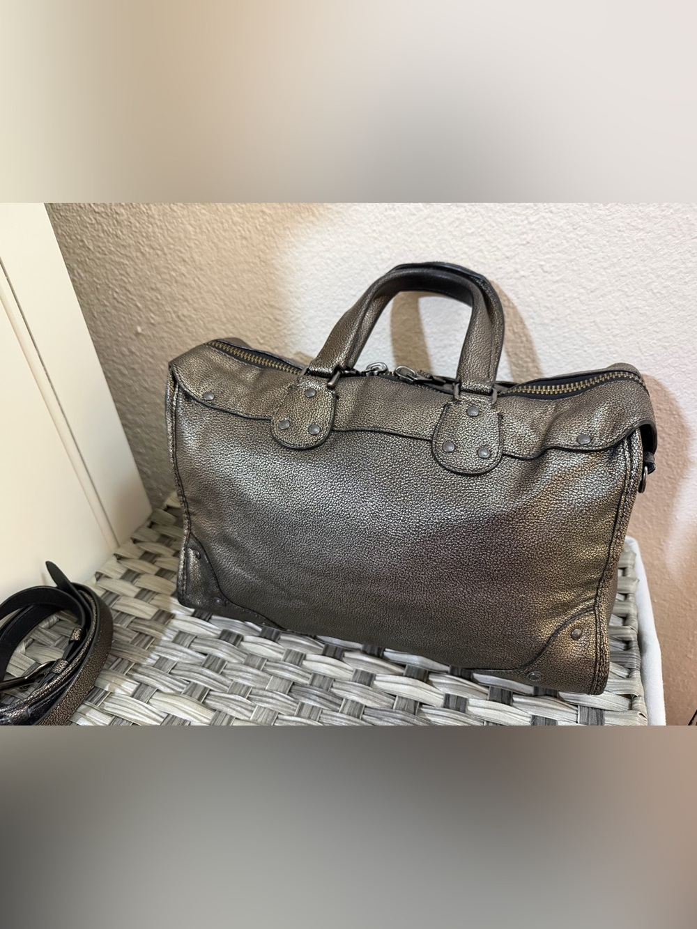 Coach Rhyder Satchel Metallic Two Tone Leather Brass Black - Style 33739 - Picture 13 of 16